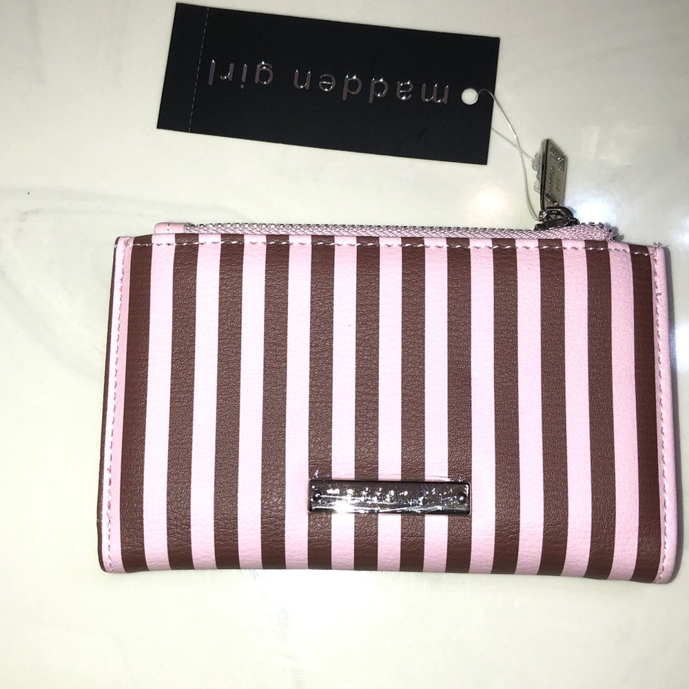 Madden Girl Pink & Brown Striped Bifold Faux Leather Wallet Dachshund Accent NWT - Picture 7 of 16